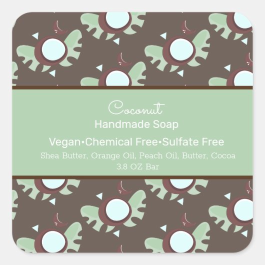 Kokosvruchten Handmade Soap Beauty Branding Vierkante Sticker (Voorkant)