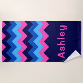 Kol Blauw Roze Chevron Monogram Beach Towel Strandlaken (Voorkant)