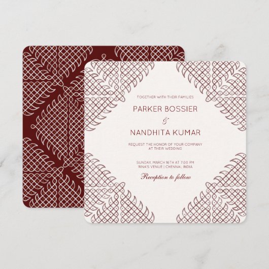 Kolam Wedding Invitation Kaart (Voorkant / Achterkant)