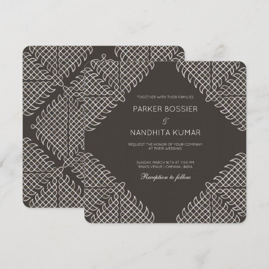 Kolam Wedding Invitation Kaart (Voorkant / Achterkant)