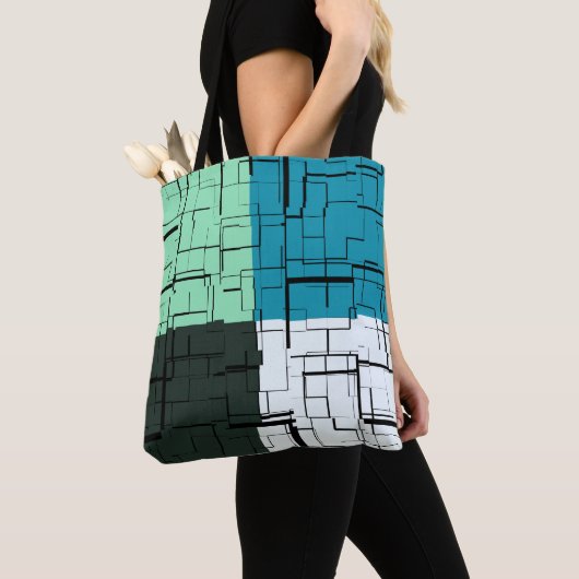 Kolen wit Blauwgroen groen Aqua Blue Modern Patroo Tote Bag (Dichtbij)
