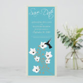 Kolibrie aankondiging Save the Date (waterblauw) (Staand voorkant)