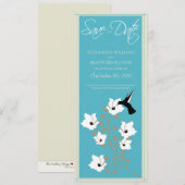 Kolibrie aankondiging Save the Date (waterblauw) (Voorkant / Achterkant)