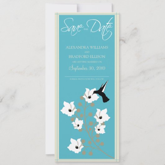 Kolibrie aankondiging Save the Date (waterblauw) (Voorkant)