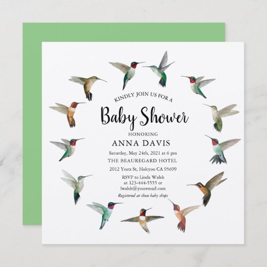 Kolibrie Baby Shower Uitnodiging (Voorkant / Achterkant)