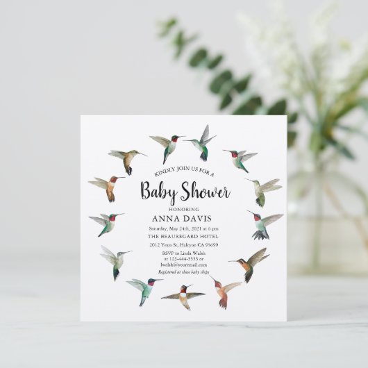 Kolibrie Baby Shower Uitnodiging (Staand voorkant)