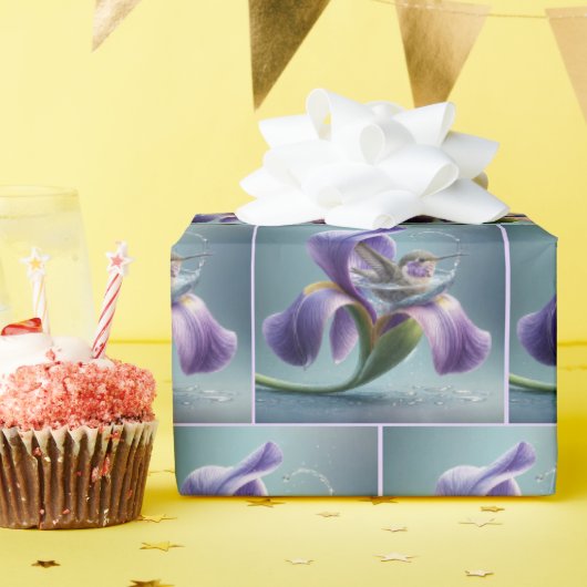 Kolibrie Baden In Een Iris Bloesem Cadeaupapier (Verjaardagsfeest)