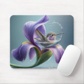 Kolibrie baden in een irisbloesem muismat (Met muis)