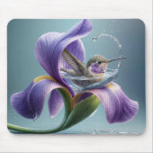 Kolibrie baden in een irisbloesem muismat (Voorkant)