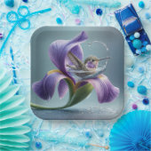 Kolibrie baden in een irisbloesem papieren bordje (Feest)