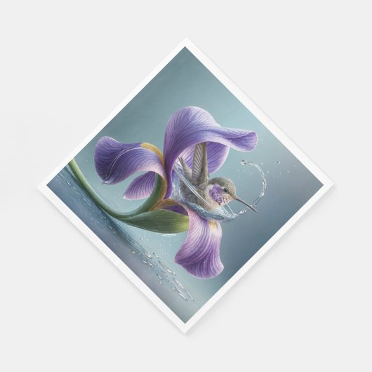 Kolibrie baden in een irisbloesem servet (Hoek)