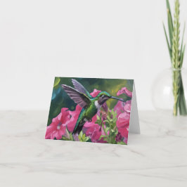 Kolibrie bezoekt mijn mand met bloemen bedankkaart