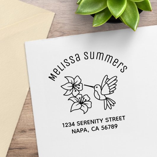Kolibrie bij Bloemen Boog Adres Rubberstempel