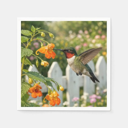 Kolibrie bij een Springzaad bloem Servet (Voorkant)