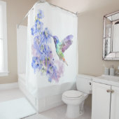 Kolibrie Blauwe Delphinium Bloem Douchegordijn (In situ)