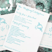 Kolibrie blauwe kus bruiloft programmakaart