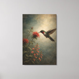 Kolibrie Bloei   Vogelfloraal Print   Opgespannen