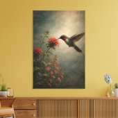 Kolibrie Bloei | Vogelfloraal Print | Opgespannen (Insitu (Woonkamer))