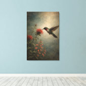 Kolibrie Bloei | Vogelfloraal Print | Opgespannen (Insitu (Houten vloer))