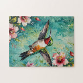 Kolibrie & Bloeiende Bloemen Legpuzzel (Horizontaal)
