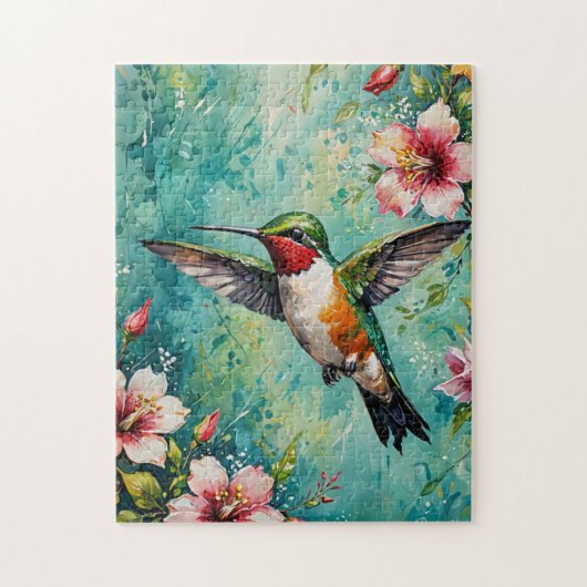 Kolibrie & Bloeiende Bloemen Legpuzzel (Verticaal)