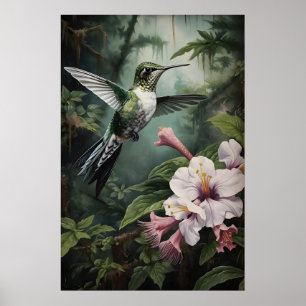 Kolibrie Bloem Bosprint, Donkere Academie Poster