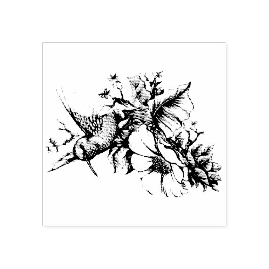 Kolibrie Bloemboeket Rubberstempel (Afrduk)