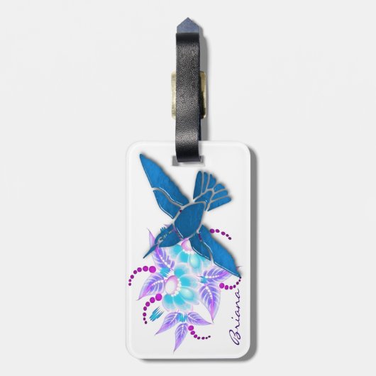 Kolibrie Bloemen Art Deco Bagagelabel (Achterkant verticaal)
