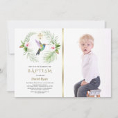 Kolibrie Bloemen Jongens Foto Gouden Doop Kaart (Voorkant)