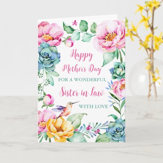 Kolibrie Bloemen Zuster in de Wet Gelukkige Moeder Kaart (Gele Bloem)