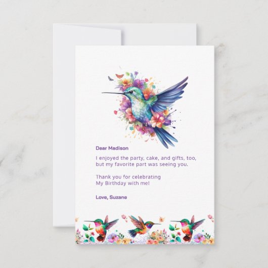 Kolibrie Bloemenkrans Verjaardagsfeestje Bedankt (Voorkant)