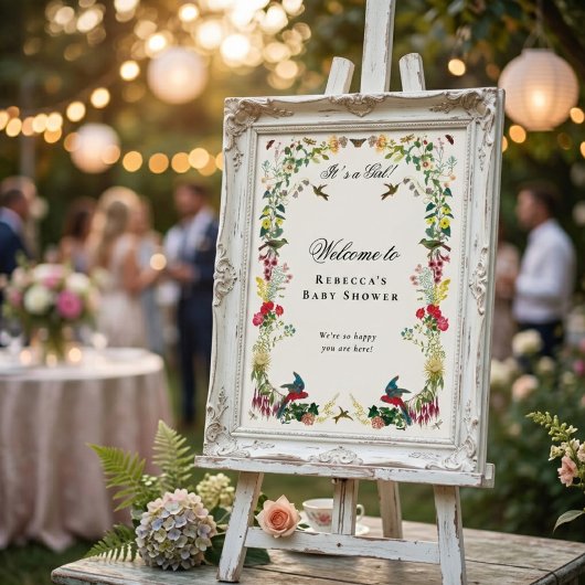 Kolibrie Bloementuin Baby Shower Welkom Poster
