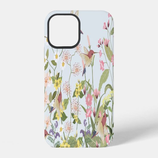 Kolibrie Bloementuin Vintage Illustratie iPhone Hoesje (Achterkant)