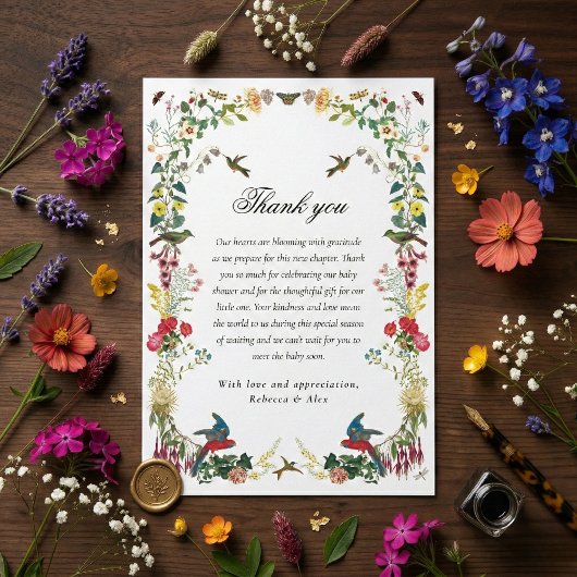Kolibrie Bloemetuin Baby Shower Bedankkaart