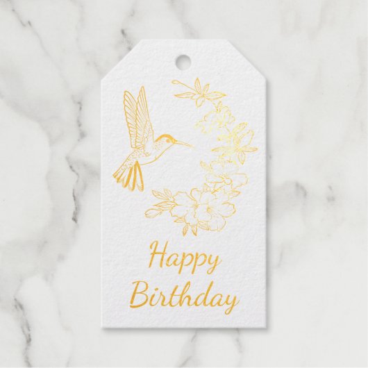 Kolibrie Bloemige Verjaardag Cadeaulabels (Voorkant)