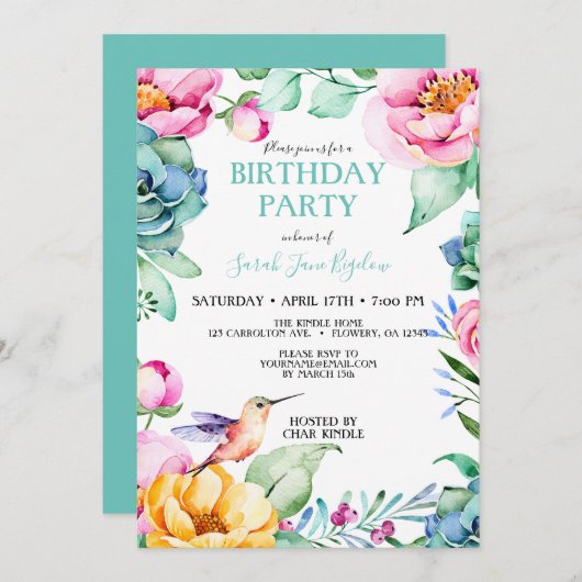 Kolibrie Boho Bruidsfeestje Kaart (Voorkant / Achterkant)