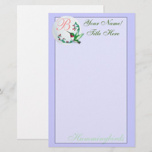 Kolibrie briefpapier (Voorkant / Achterkant)