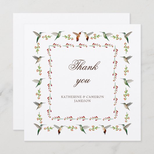 Kolibrie bruiloft bedankkaart (Voorkant / Achterkant)