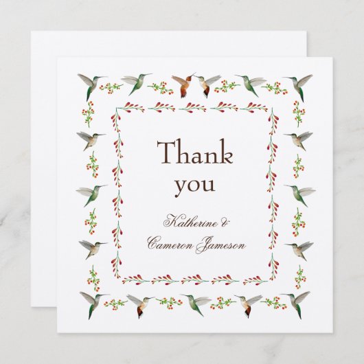 Kolibrie bruiloft bedankkaart (Voorkant / Achterkant)