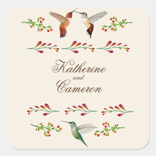 Kolibrie bruiloft vierkante sticker (Voorkant)