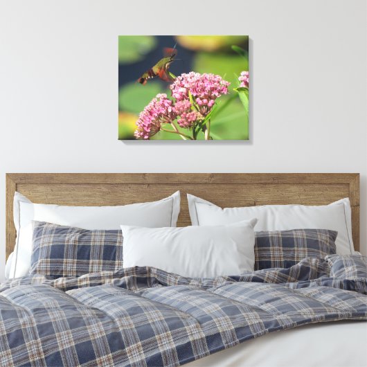 Kolibrie Clearwing Moth Canvas Afdruk (Insitu (Slaapkamer))