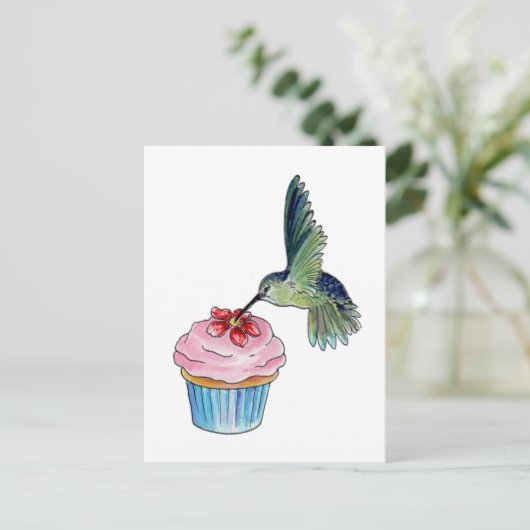 Kolibrie Cupcake Liefde Briefkaart (Staand voorkant)