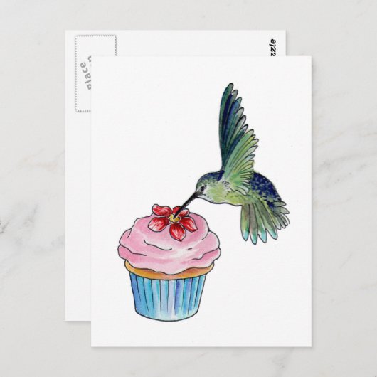 Kolibrie Cupcake Liefde Briefkaart (Voorkant / Achterkant)