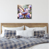 kolibrie die in een iris spat canvas afdruk (Insitu (Slaapkamer))