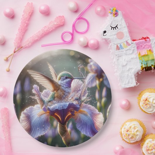 kolibrie die in een iris spat papieren bordje (Feest)