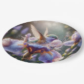 kolibrie die in een iris spat papieren bordje (Gekanteld)