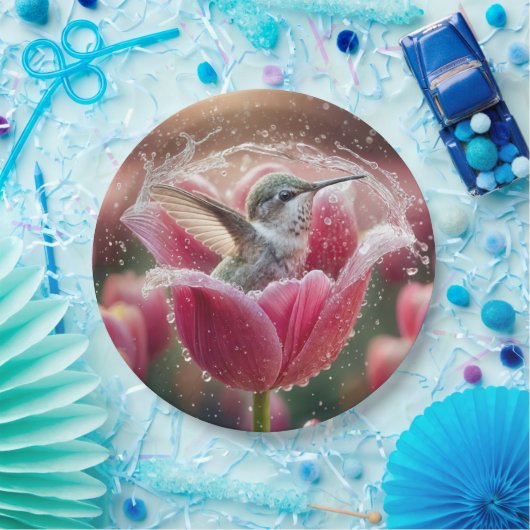 kolibrie die in een tulp spat papieren bordje (Feest)