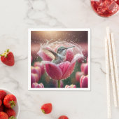 kolibrie die in een tulp spat servet (Insitu)