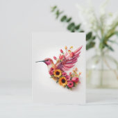 Kolibrie die met bloemen vliegt briefkaart (Staand voorkant)