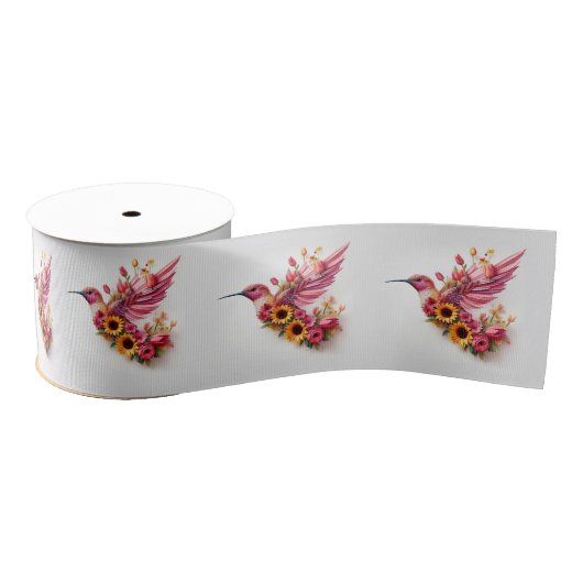 Kolibrie die met bloemen vliegt grosgrain lint (Spoel)